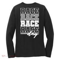 Race Day Checkered Flag Racing Fan Front And Back Women's Long Sleeve Shirt thumb 1