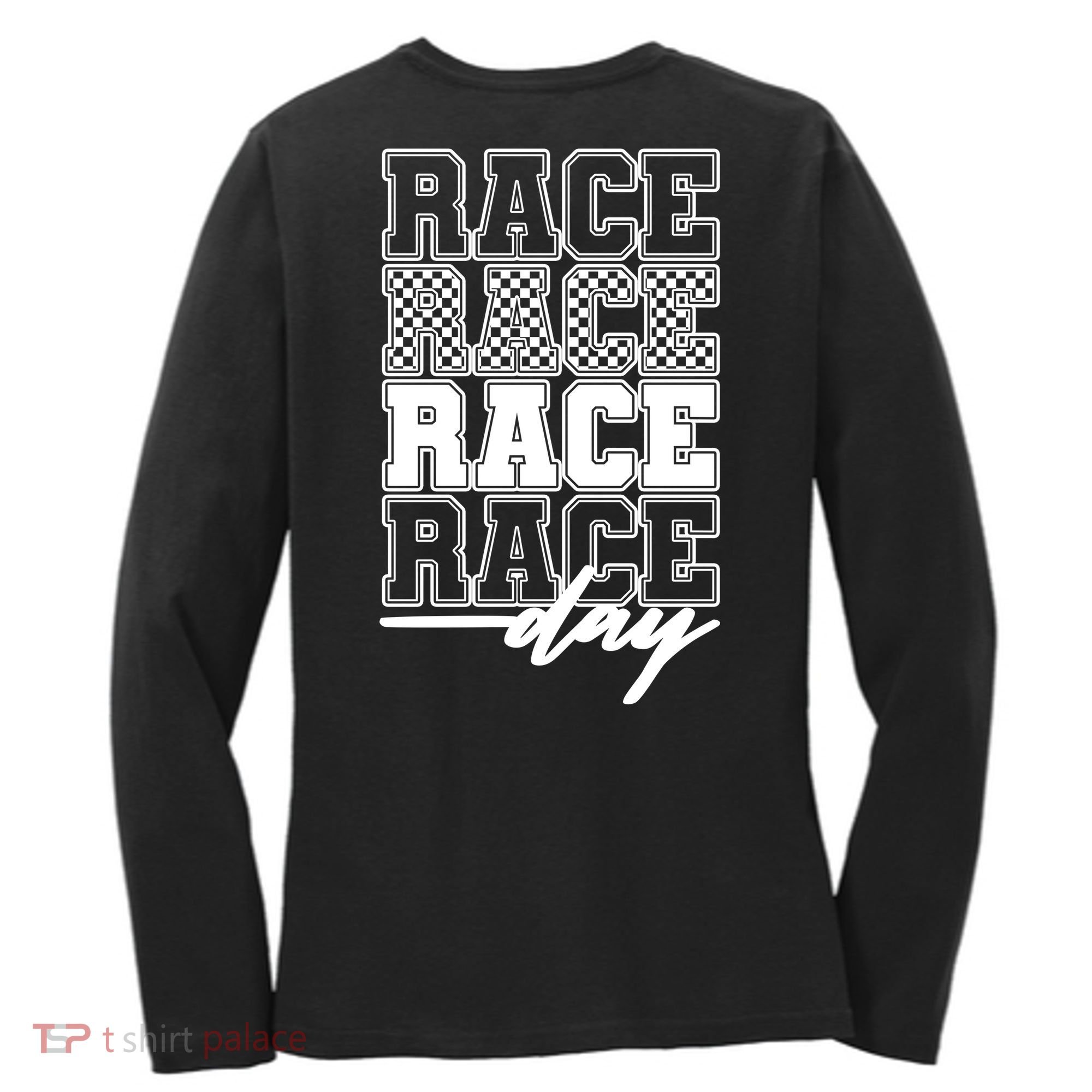 Race Day Checkered Flag Racing Fan Front And Back Women's Long Sleeve Shirt