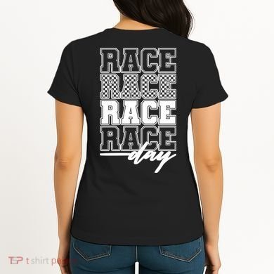 Race Day Checkered Flag Racing Fan Front And Back Women's T-Shirt back
