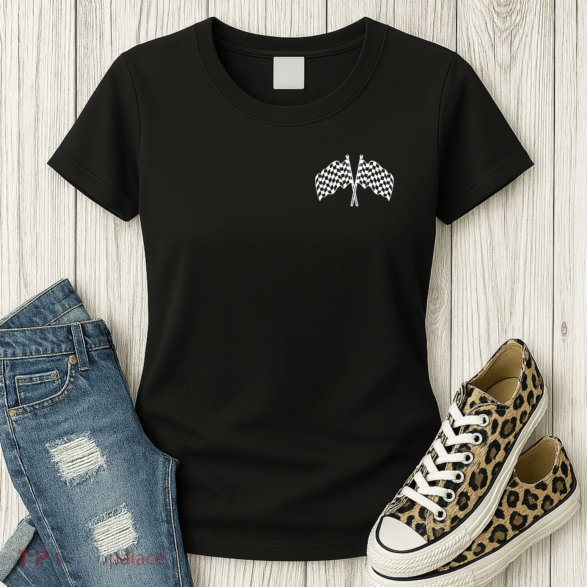 Race Day Checkered Flag Racing Fan Front And Back Women's T-Shirt