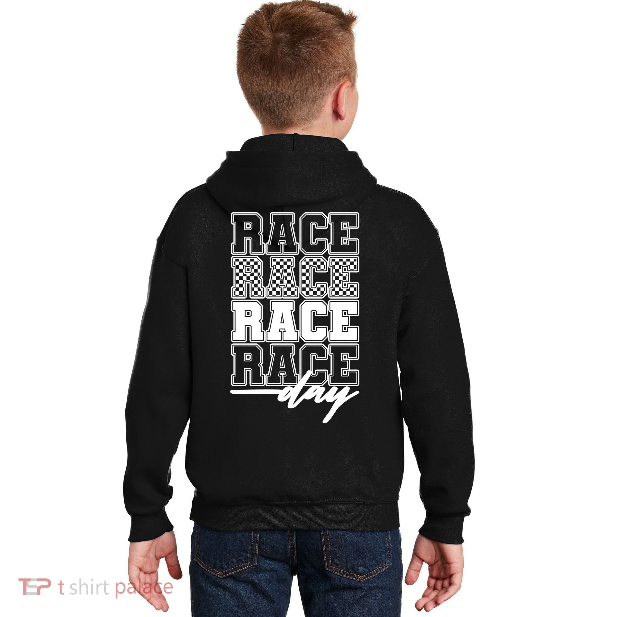 Race Day Checkered Flag Racing Fan Front And Back Kids Hoodie