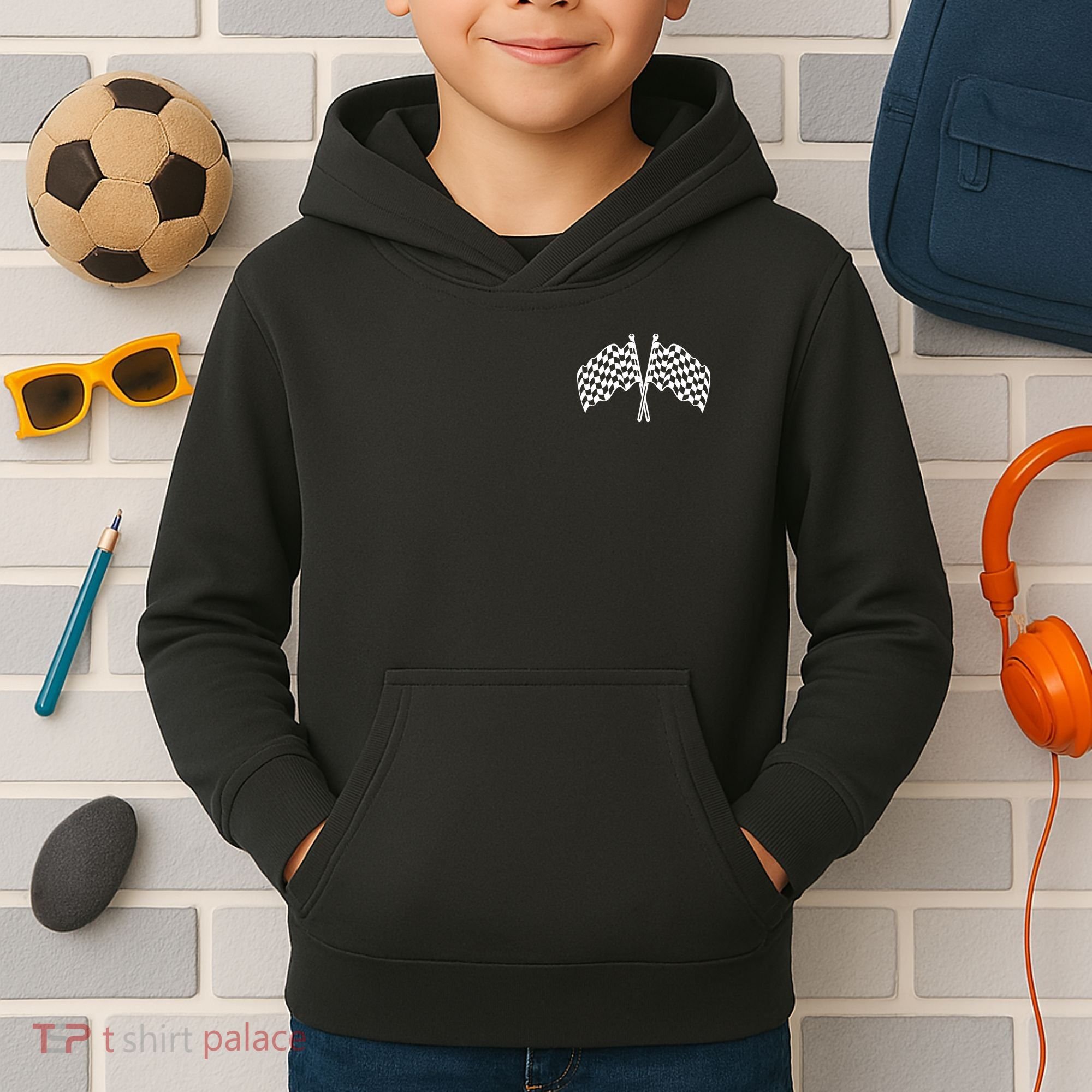 Race Day Checkered Flag Racing Fan Front And Back Kids Hoodie