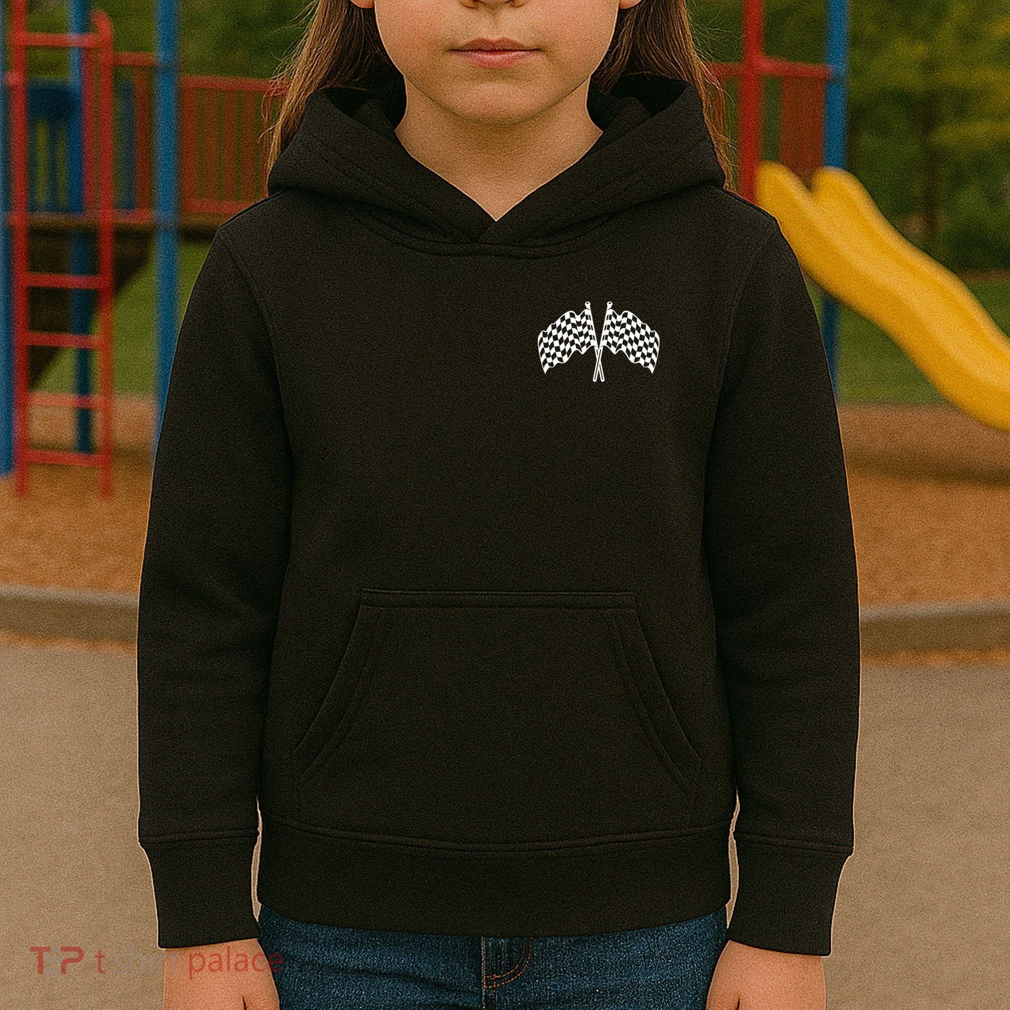Race Day Checkered Flag Racing Fan Front And Back Kids Hoodie
