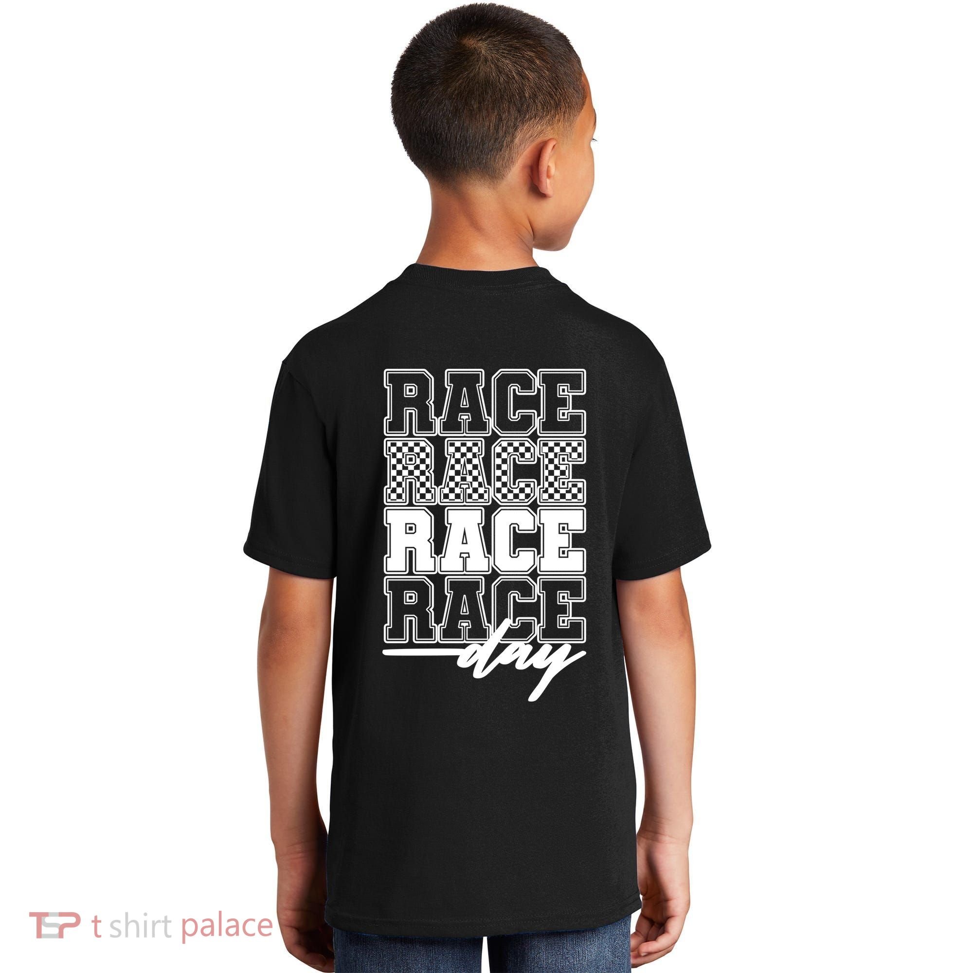 Race Day Checkered Flag Racing Fan Front And Back Kids T-Shirt