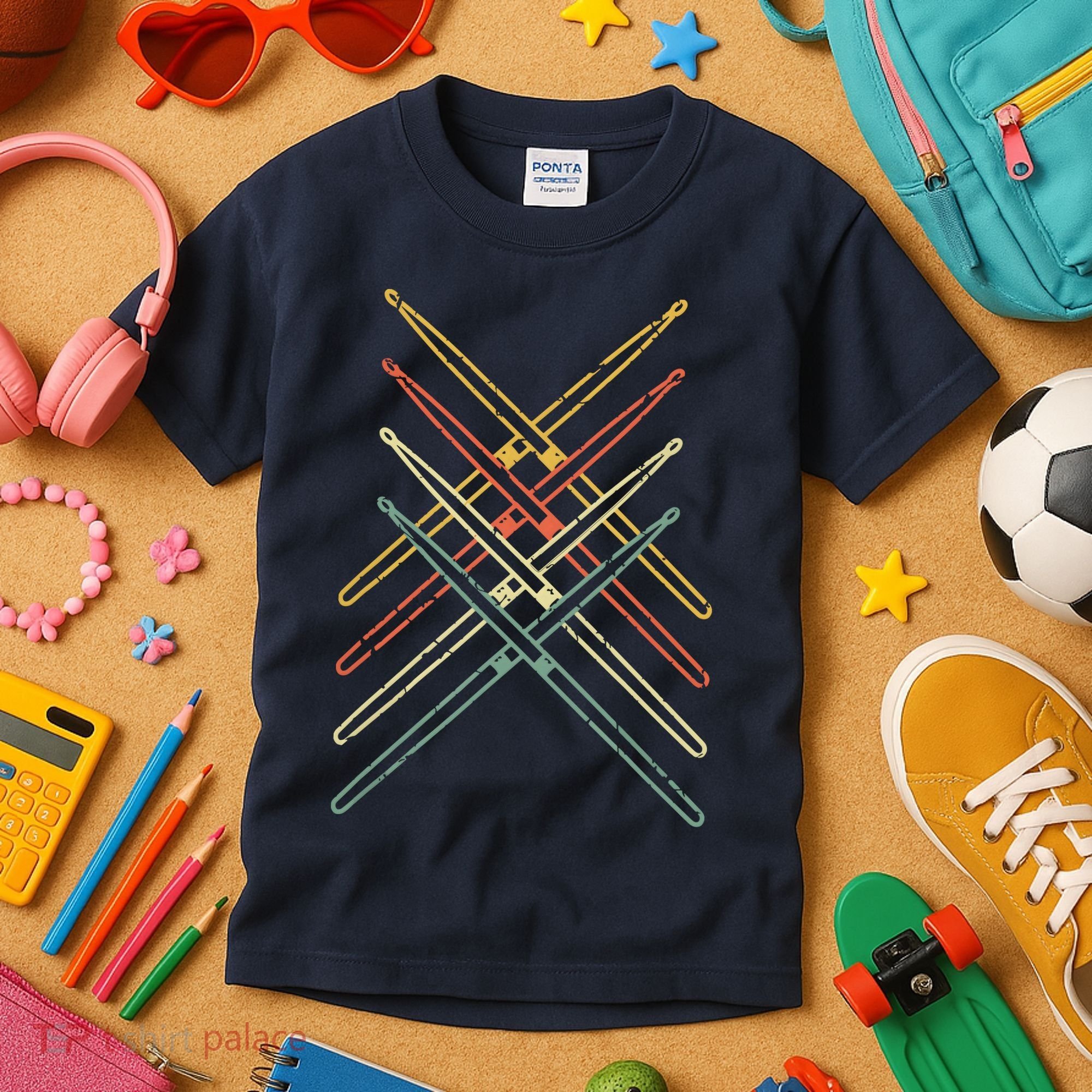 Retro Drumsticks Drummer Gifts Drums Kids T-Shirt