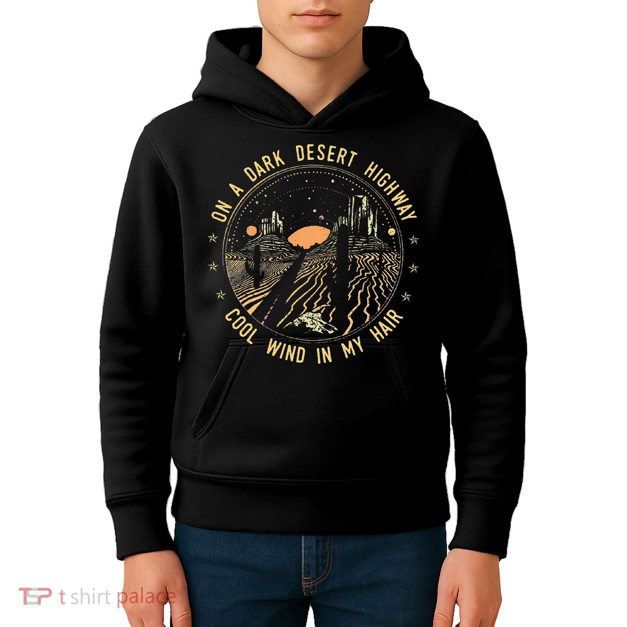 Retro Dark Desert Highway Adventure Camping Kids Hoodie