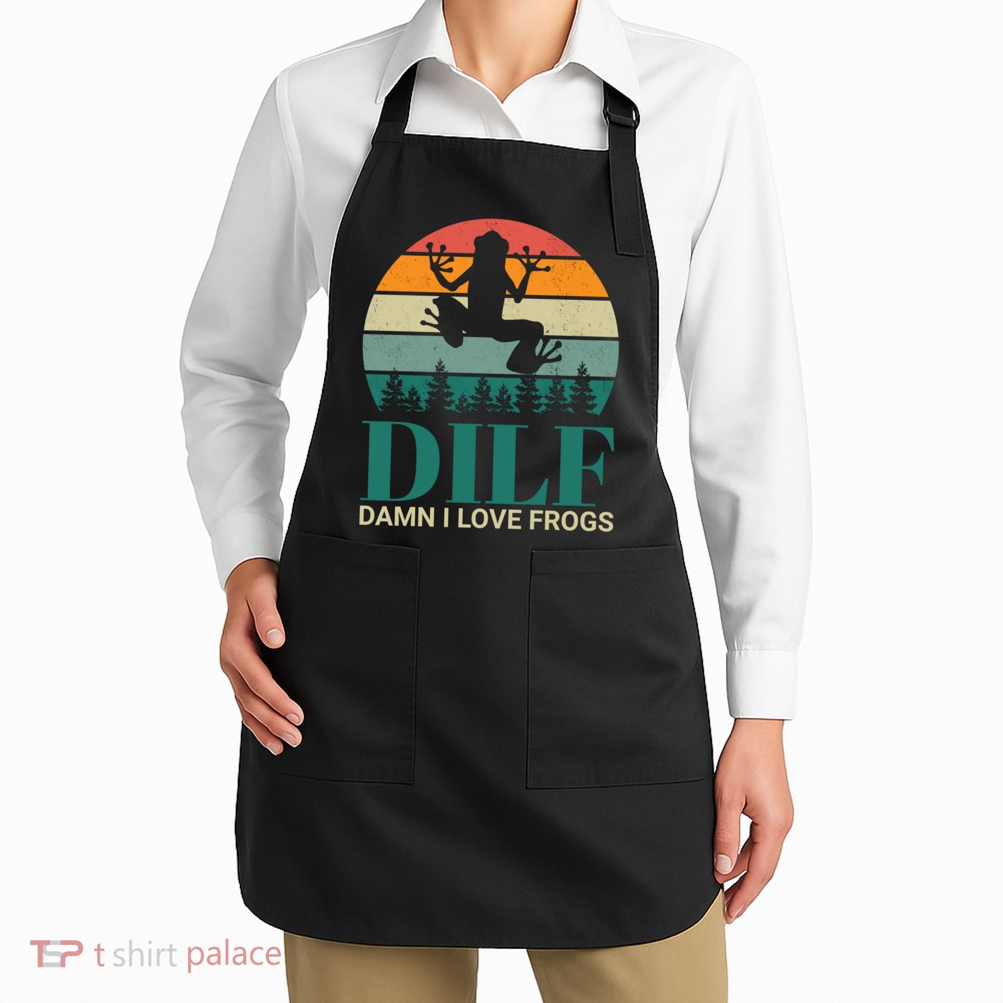Retro Dilf Damn I Love Frogs Apron