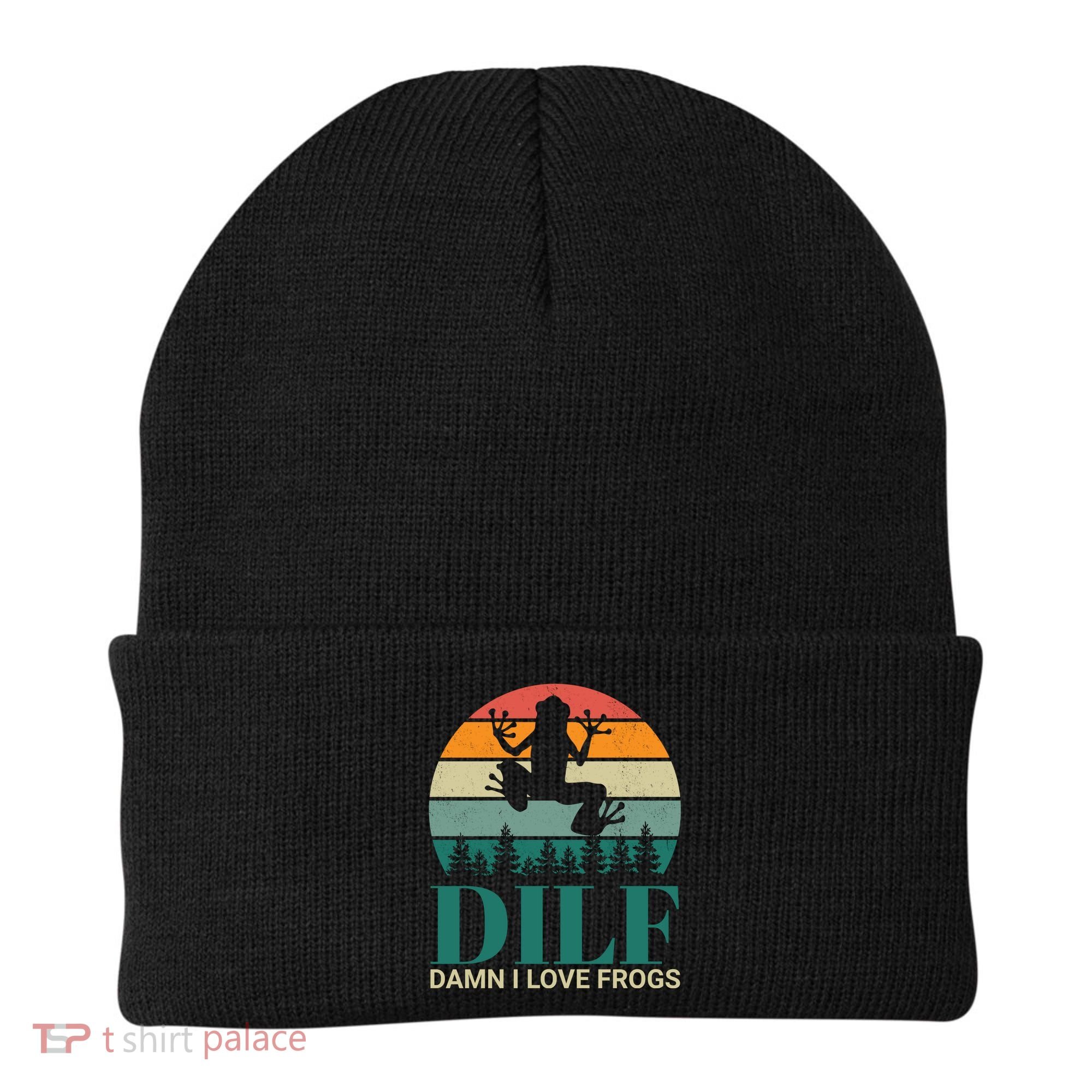 Retro Dilf Damn I Love Frogs Beanie