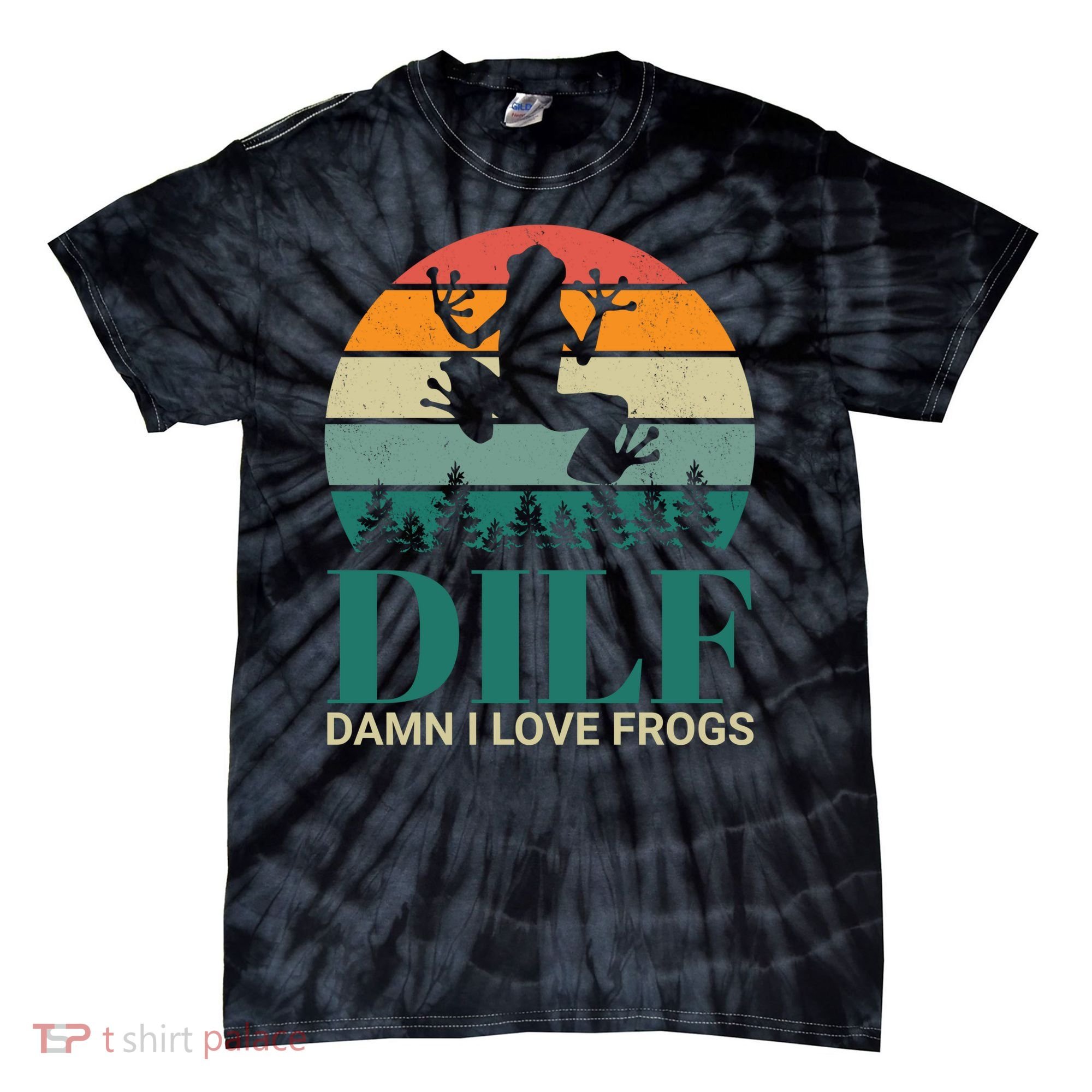 Retro Dilf Damn I Love Frogs Tie-Dye T-Shirt