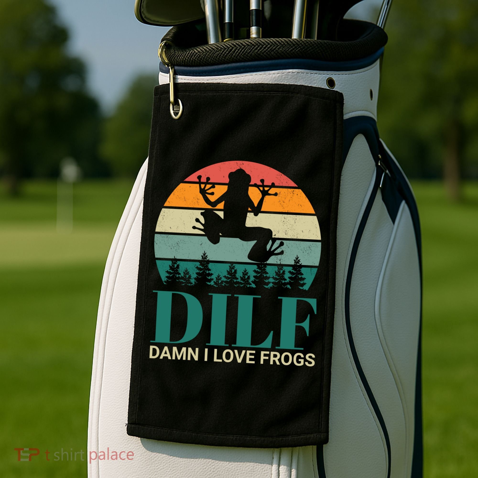Retro Dilf Damn I Love Frogs Golf Towel