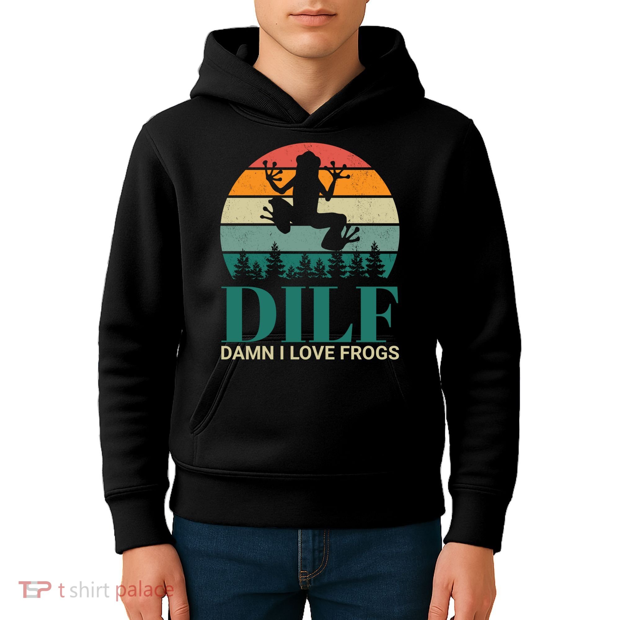 Retro Dilf Damn I Love Frogs Kids Hoodie