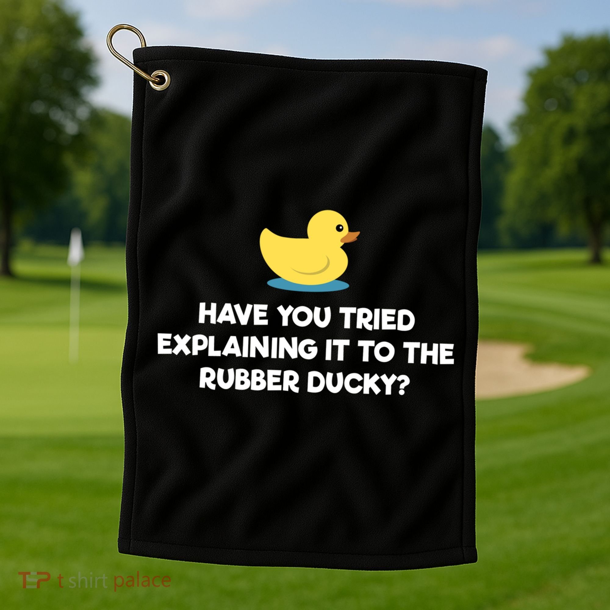 Rubber Duck Debugging Funny Explaining Programmer Coder Gift Golf Towel