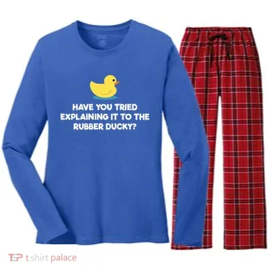 Rubber Duck Debugging Funny Explaining Programmer Coder Gift Women's Long Sleeve Flannel Pajama Set