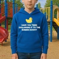 Rubber Duck Debugging Funny Explaining Programmer Coder Gift Kids Hoodie thumb 2