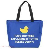 Rubber Duck Debugging Funny Explaining Programmer Coder Gift Tote Bag thumb 0