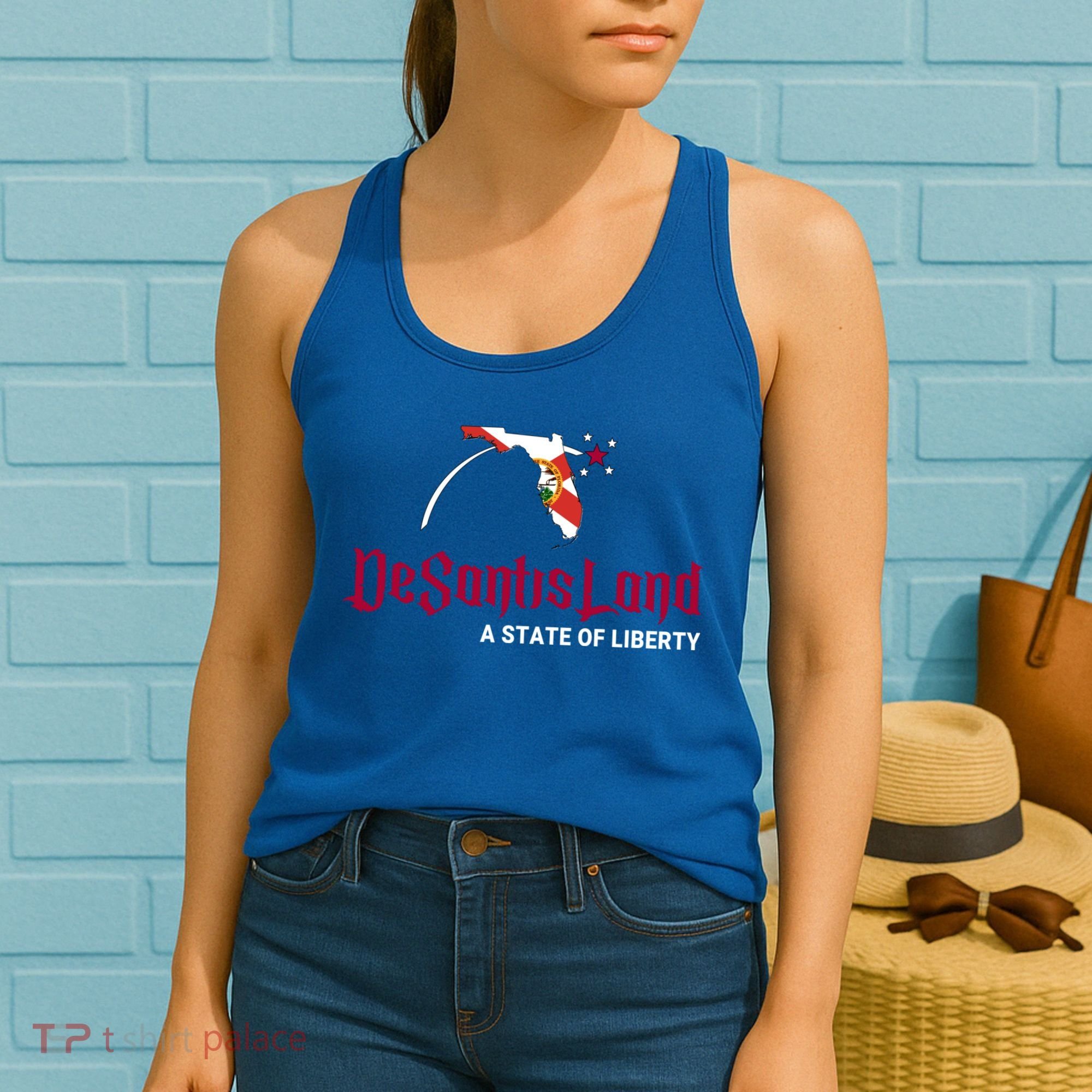 Ron Desantis DeSantisLand State Of Liberty Florida Map FL Flag Patriotic Women's Tank Top