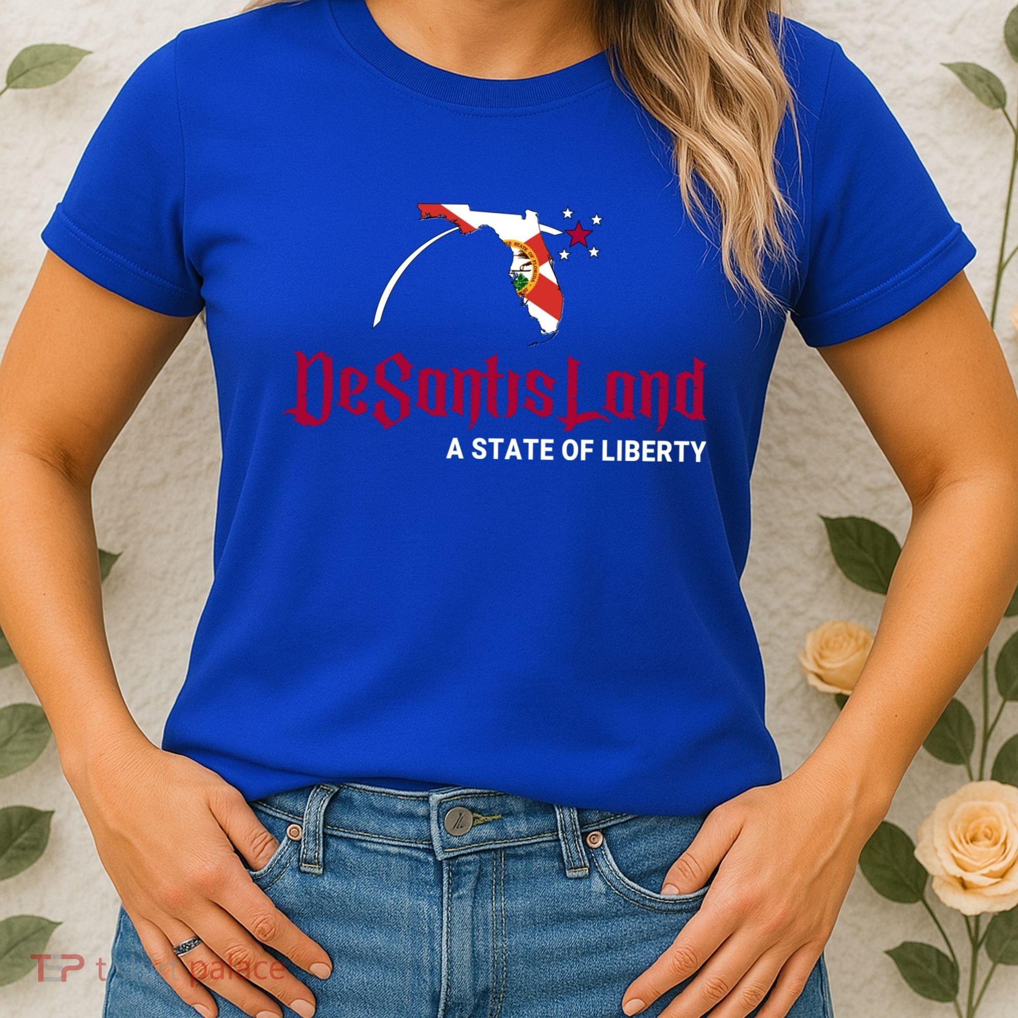 Ron Desantis DeSantisLand State Of Liberty Florida Map FL Flag Patriotic Women's T-Shirt