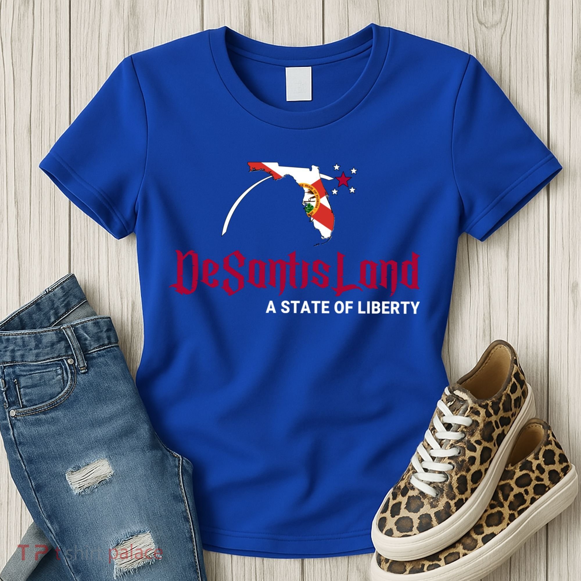Ron Desantis DeSantisLand State Of Liberty Florida Map FL Flag Patriotic Women's T-Shirt