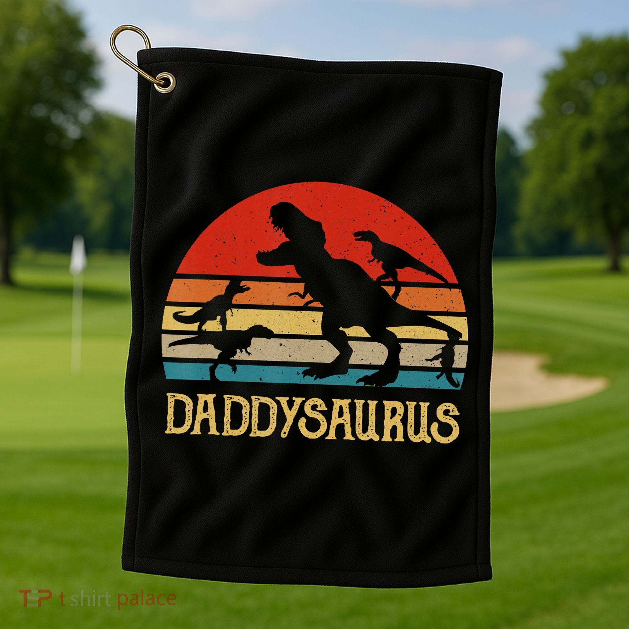 Retro Daddy Dinosaur Daddysaurus Fathers Day Golf Towel