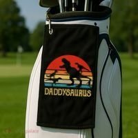 Retro Daddy Dinosaur Daddysaurus Fathers Day Golf Towel thumb 2
