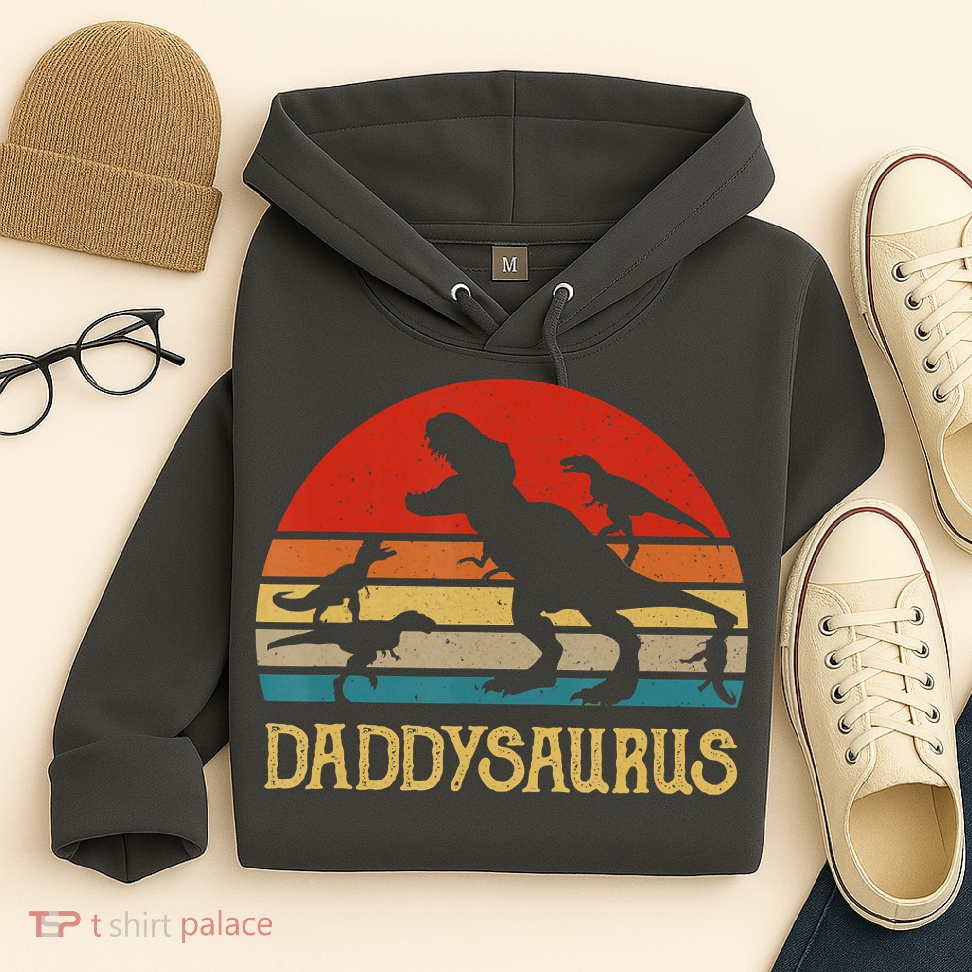 Retro Daddy Dinosaur Daddysaurus Fathers Day Hoodie