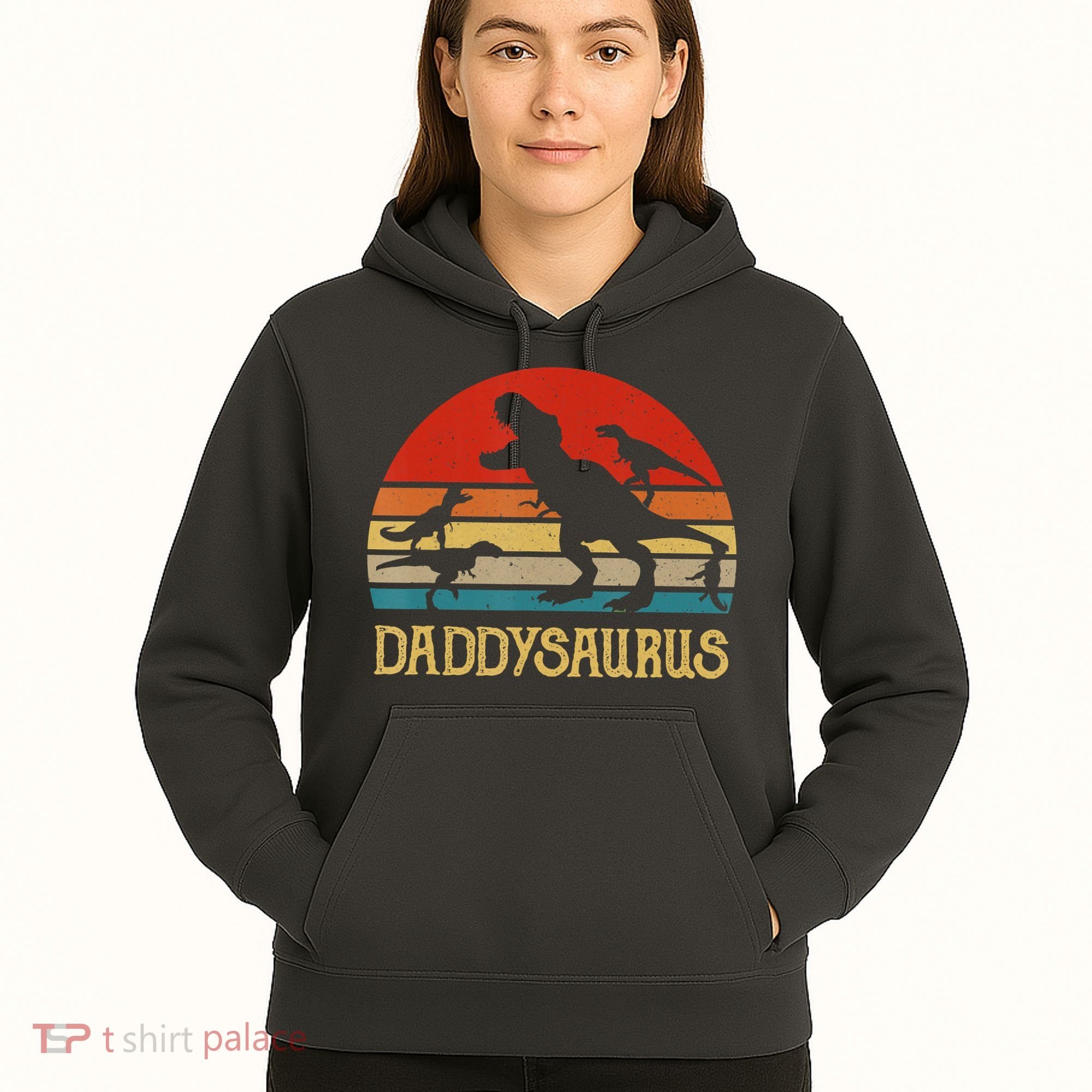 Retro Daddy Dinosaur Daddysaurus Fathers Day Hoodie