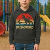 Retro Daddy Dinosaur Daddysaurus Fathers Day Kids Hoodie thumb 2