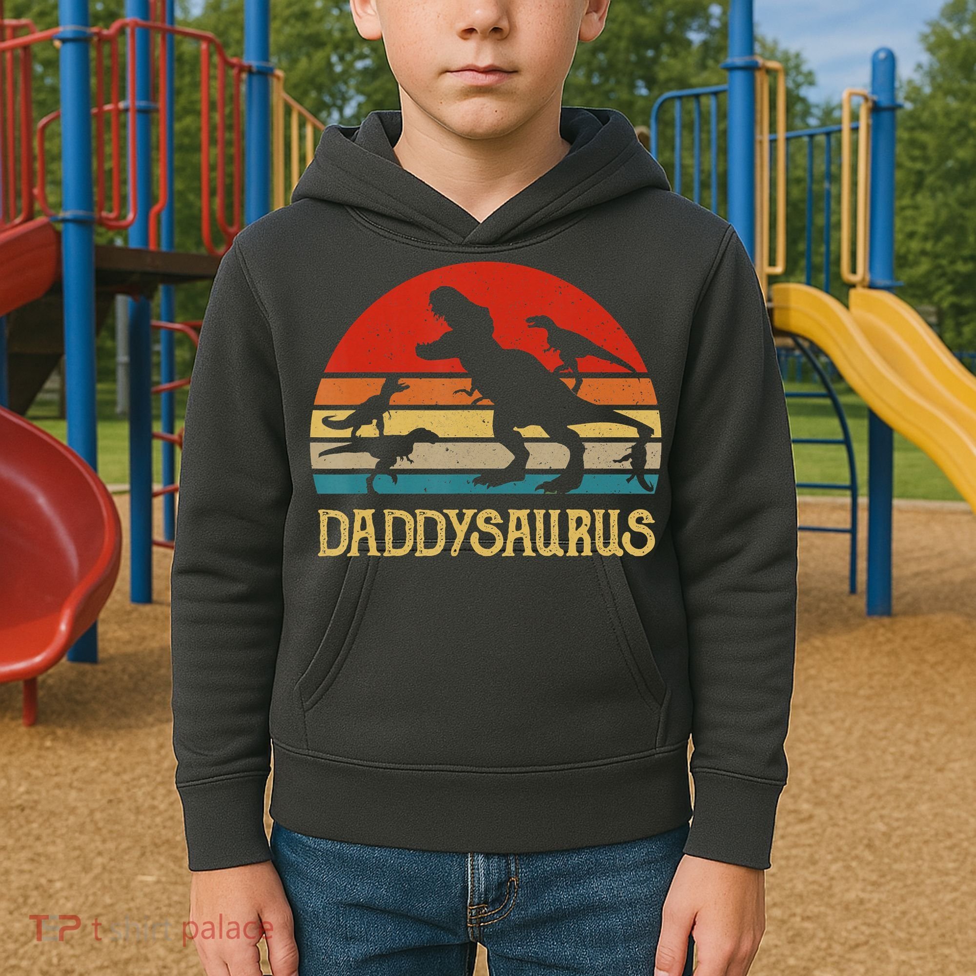 Retro Daddy Dinosaur Daddysaurus Fathers Day Kids Hoodie
