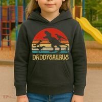 Retro Daddy Dinosaur Daddysaurus Fathers Day Kids Hoodie thumb 3