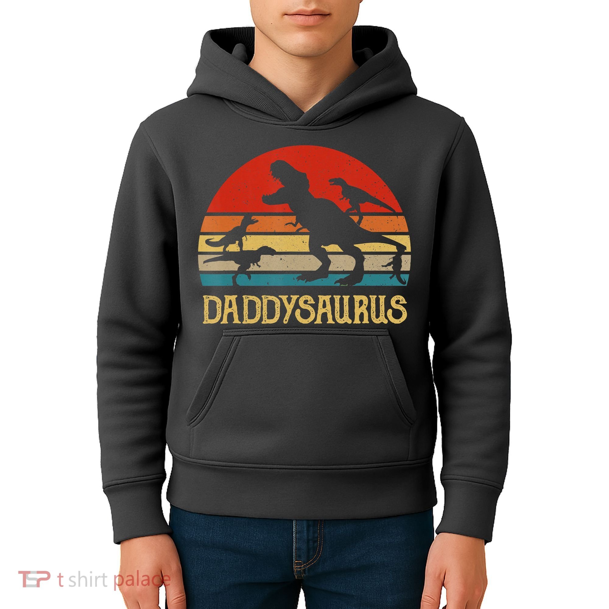 Retro Daddy Dinosaur Daddysaurus Fathers Day Kids Hoodie