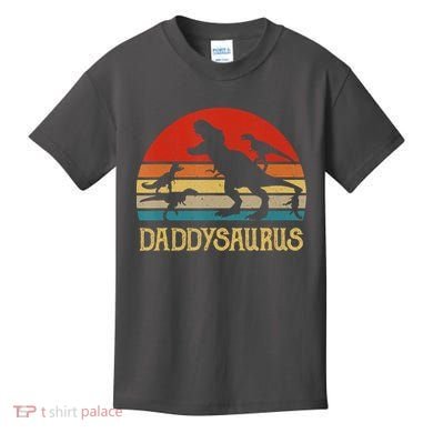 Retro Daddy Dinosaur Daddysaurus Fathers Day Kids T-Shirt