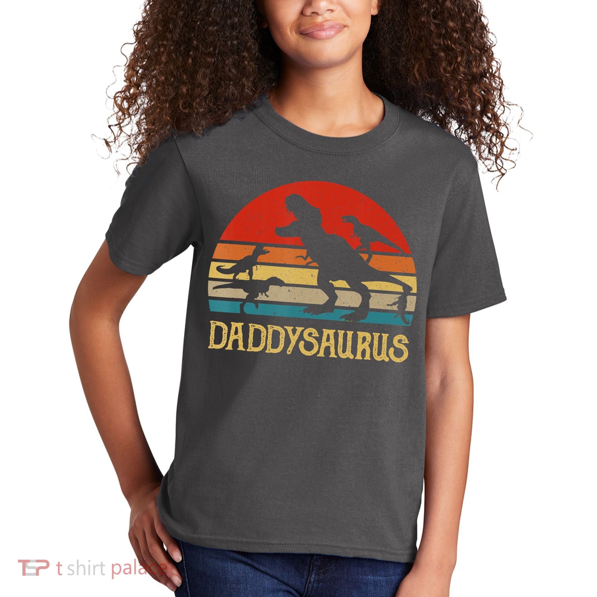 Retro Daddy Dinosaur Daddysaurus Fathers Day Kids T-Shirt