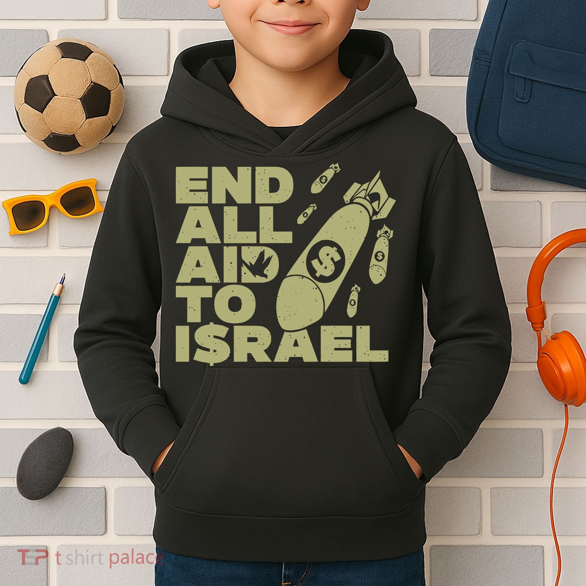 End All Aid To Israel Kids Hoodie