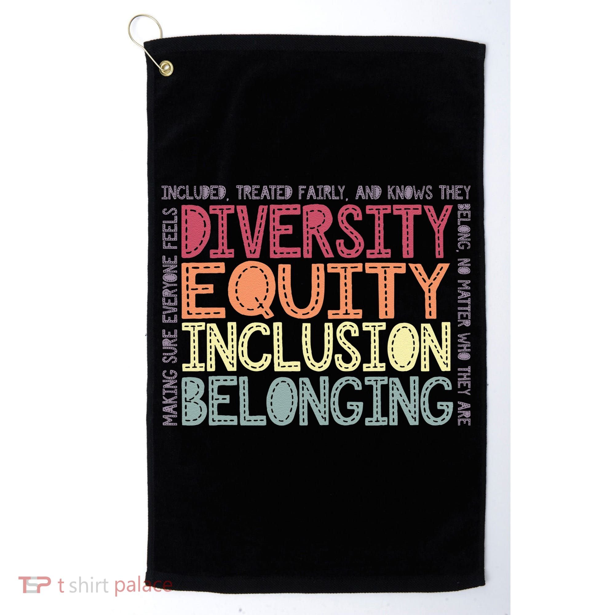 Retro Diversity Equity Inclusion Belonging DEIB Teacher Golf Towel