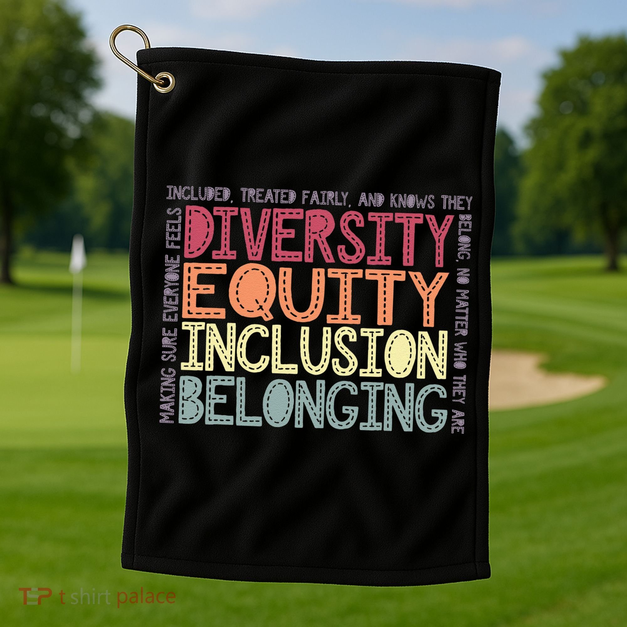 Retro Diversity Equity Inclusion Belonging DEIB Teacher Golf Towel