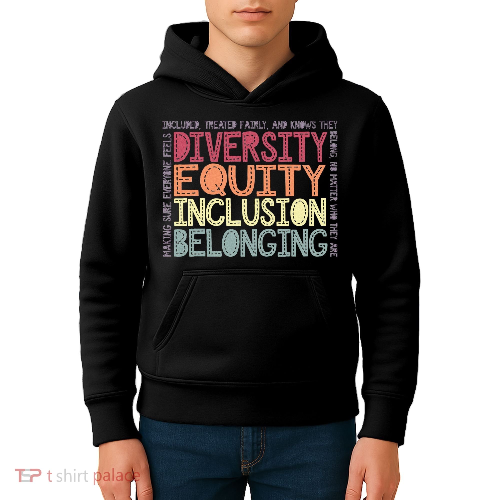 Retro Diversity Equity Inclusion Belonging DEIB Teacher Kids Hoodie