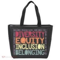 Retro Diversity Equity Inclusion Belonging DEIB Teacher Tote Bag thumb 0