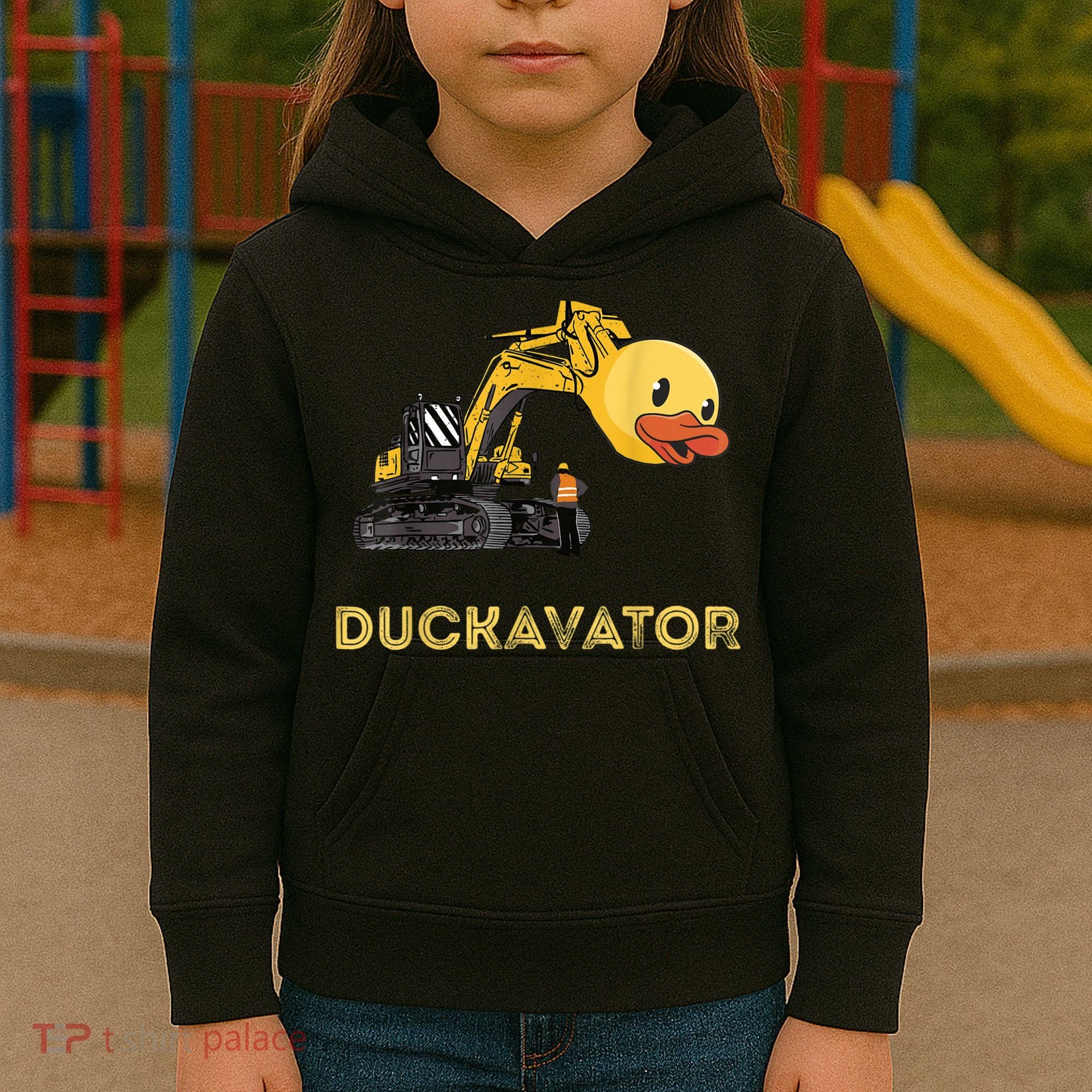 Rubber Duck Excavator Construction Site Backhoe Driver Kids Hoodie