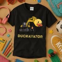 Rubber Duck Excavator Construction Site Backhoe Driver Kids T-Shirt thumb 3