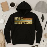 Retired Dairy Farmer Distressed Retirement Retire Cow Cattle Hoodie thumb 3
