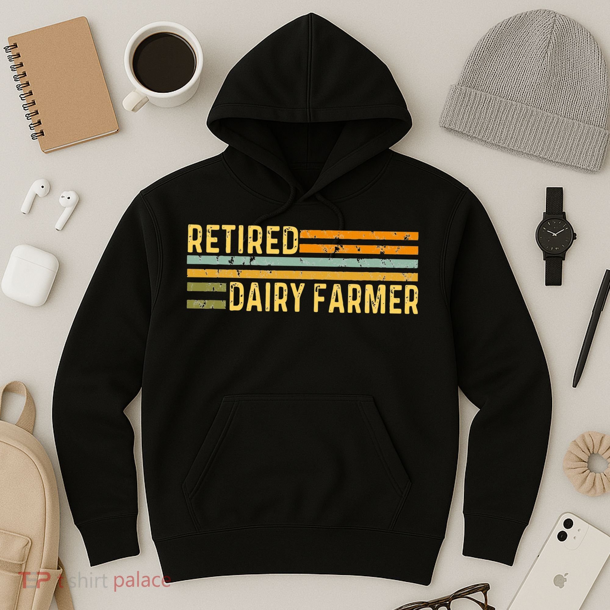 Retired Dairy Farmer Distressed Retirement Retire Cow Cattle Hoodie