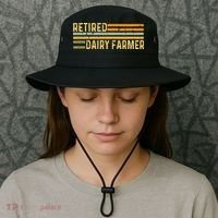 Retired Dairy Farmer Distressed Retirement Retire Cow Cattle Bucket Hat thumb 3