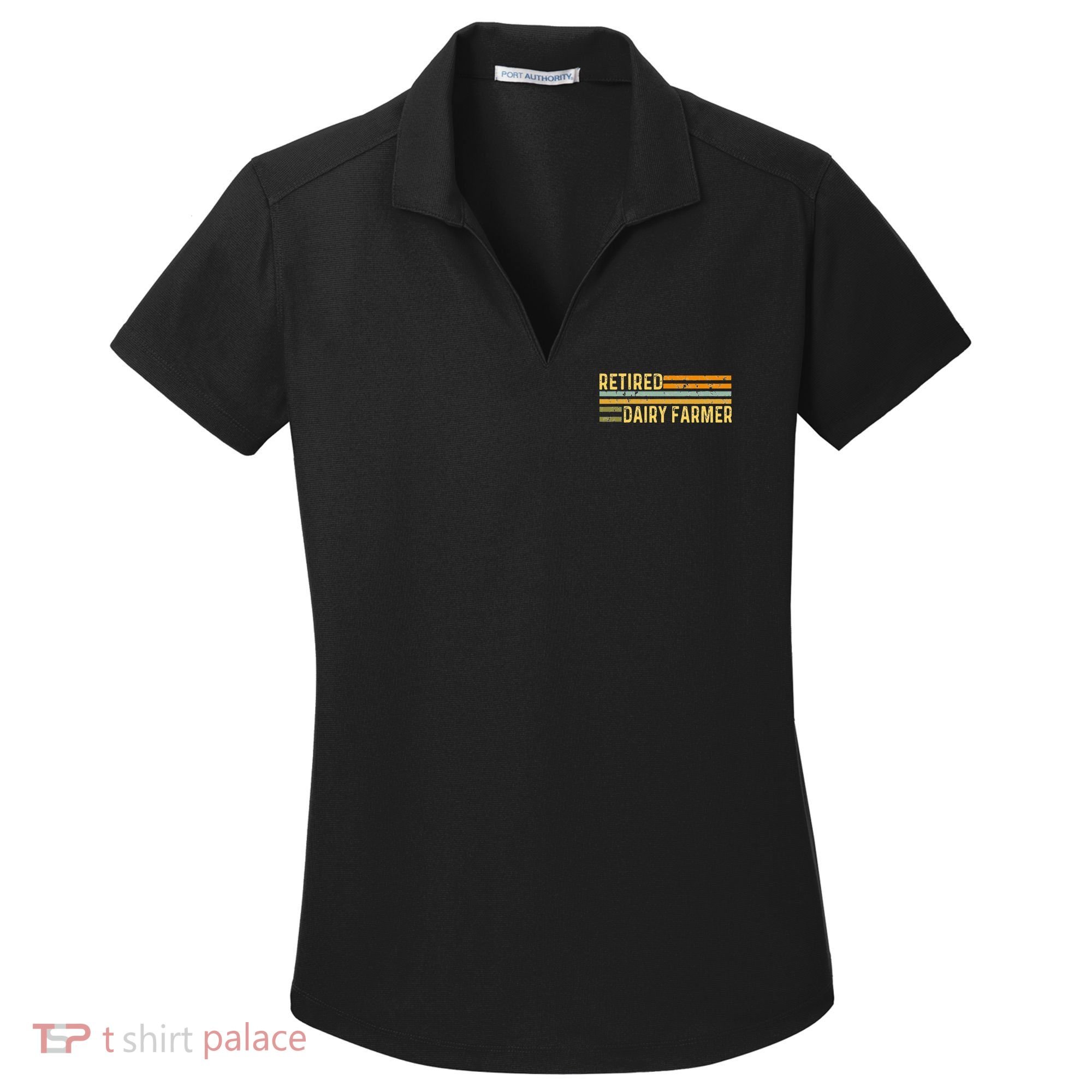 Retired Dairy Farmer Distressed Retirement Retire Cow Cattle Women's Dry Zone Grid Polo