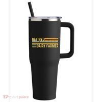 Retired Dairy Farmer Distressed Retirement Retire Cow Cattle 40oz Vacuum Insulated Stainless Steel Travel Tumbler thumb 0