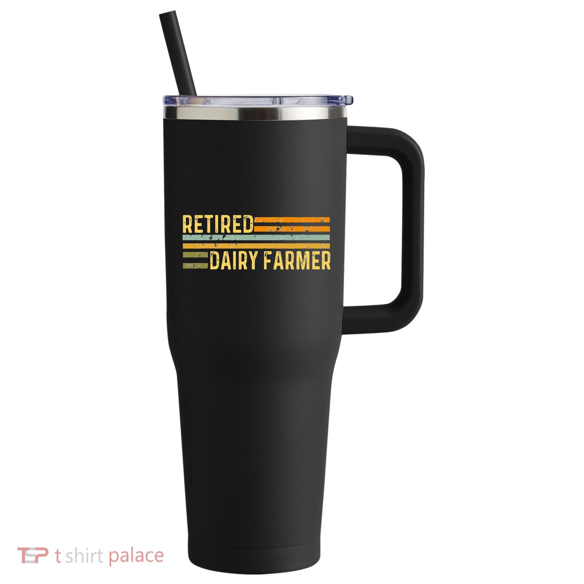 Retired Dairy Farmer Distressed Retirement Retire Cow Cattle 40oz Vacuum Insulated Stainless Steel Travel Tumbler