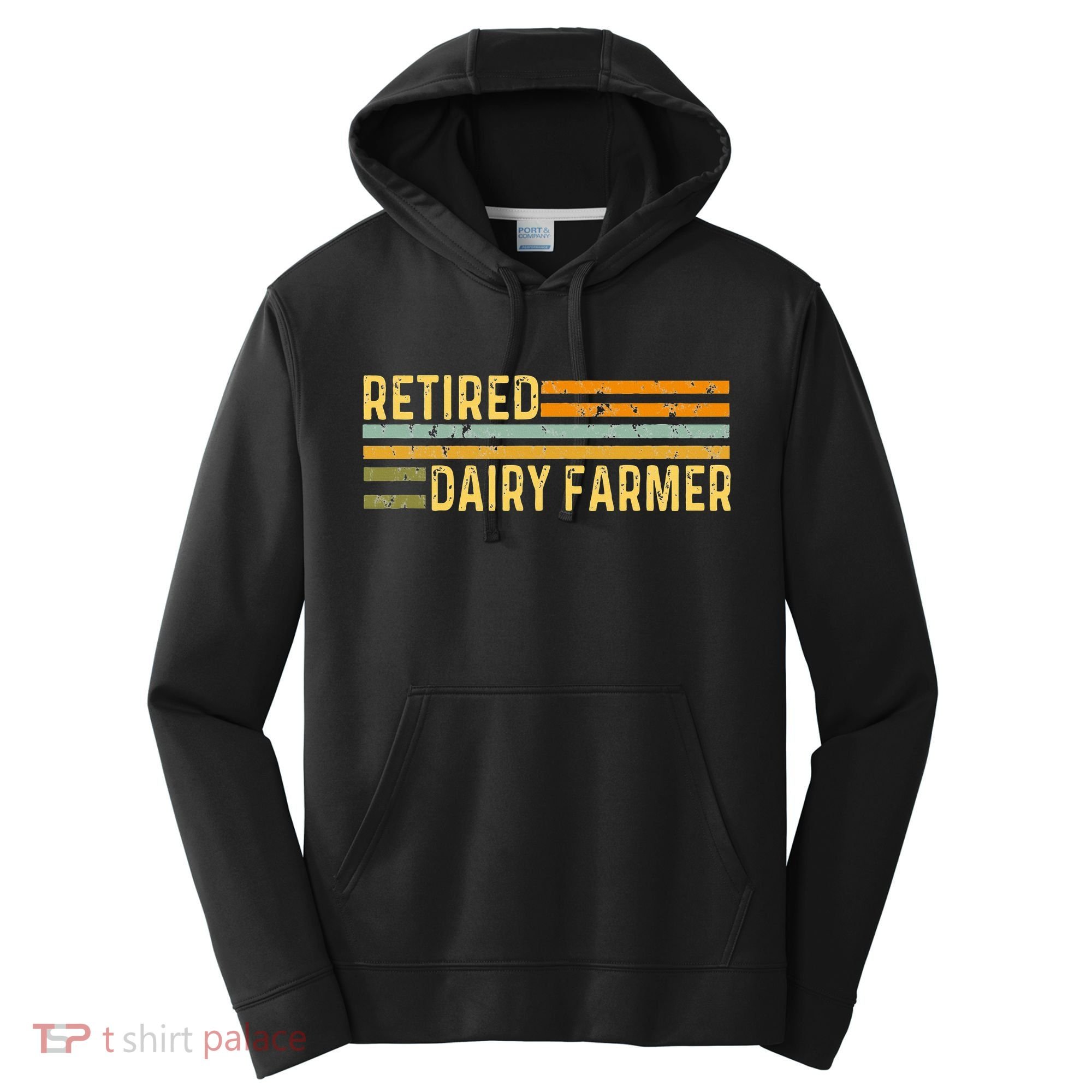 Retired Dairy Farmer Distressed Retirement Retire Cow Cattle Performance Fleece Hoodie