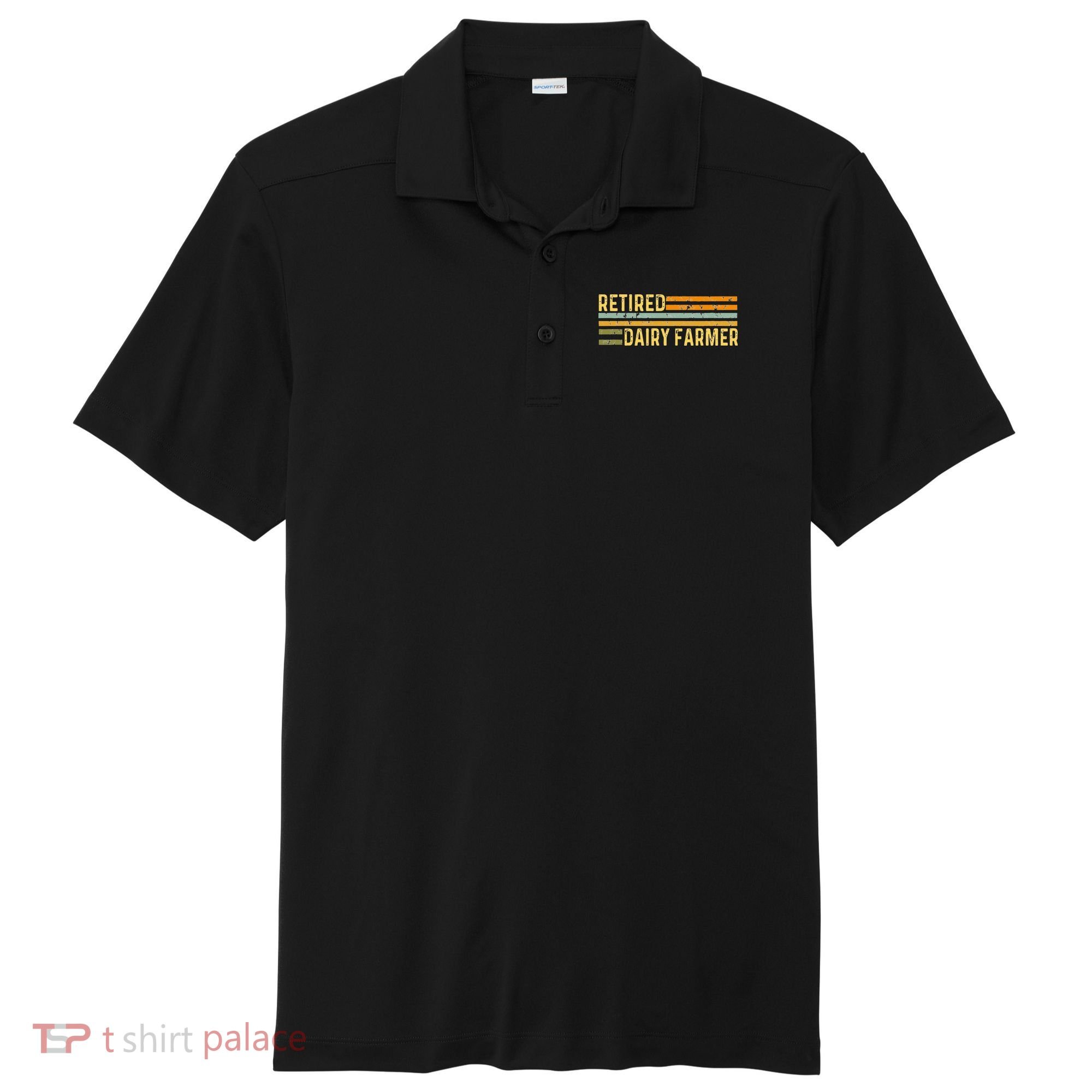 Retired Dairy Farmer Distressed Retirement Retire Cow Cattle Sport-Tek Posi-UV Pro Polo
