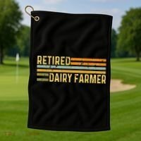 Retired Dairy Farmer Distressed Retirement Retire Cow Cattle Golf Towel thumb 1