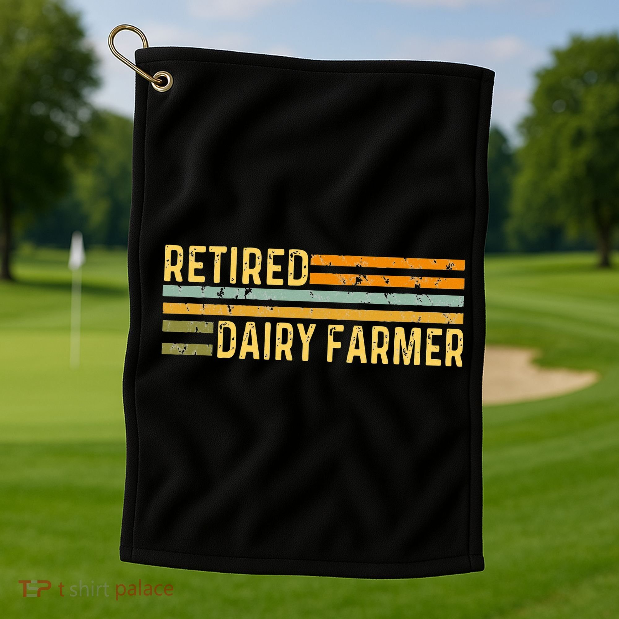 Retired Dairy Farmer Distressed Retirement Retire Cow Cattle Golf Towel
