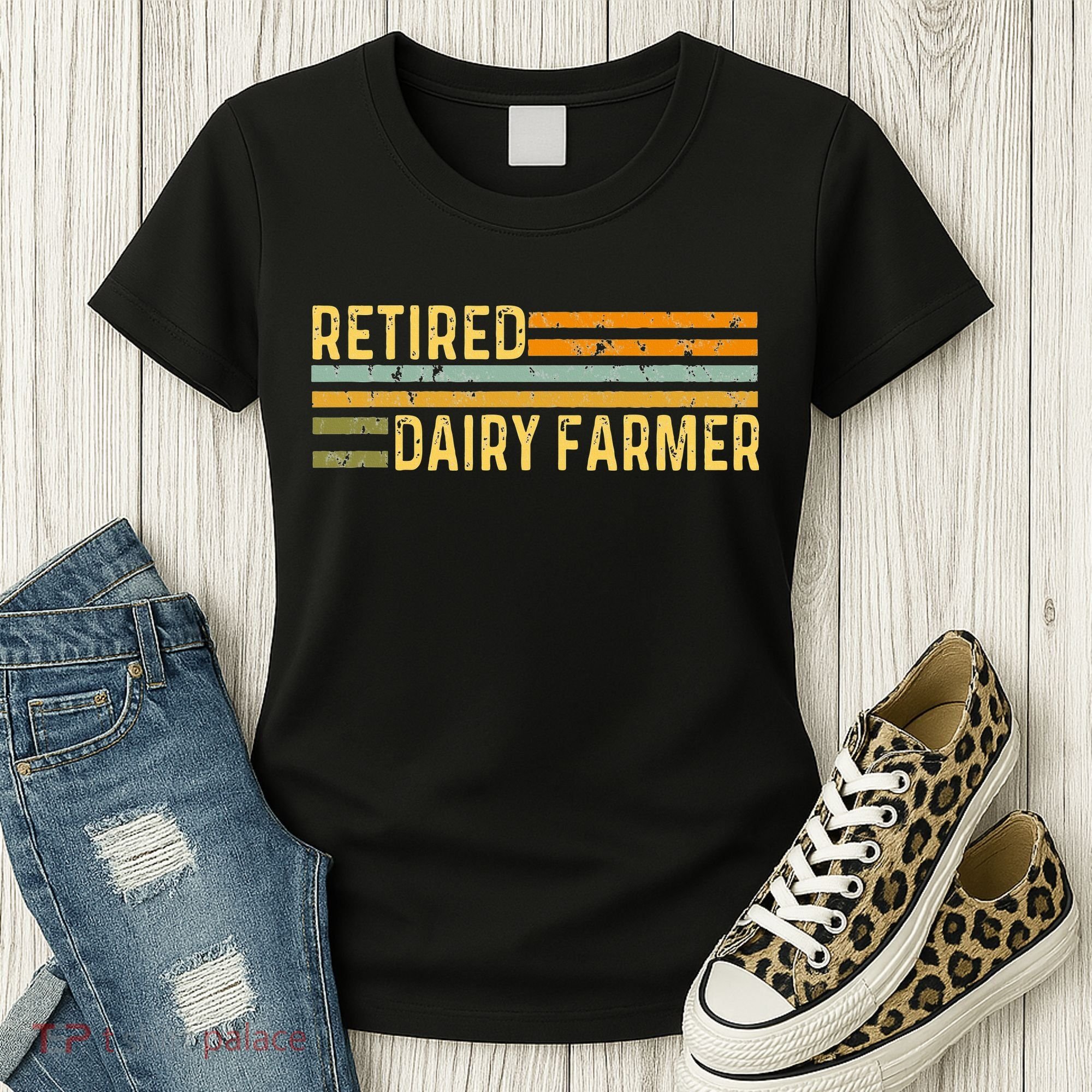 Retired Dairy Farmer Distressed Retirement Retire Cow Cattle Women's T-Shirt